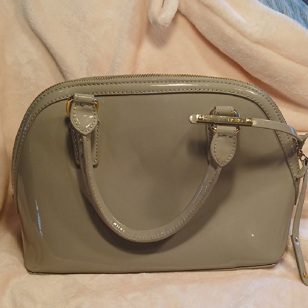BCBG Gray Mini Bag with Structured Design and Metal Hardware